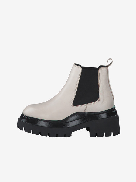 Tamaris Schwarze und cremefarbene Lederstiefeletten Tamaris