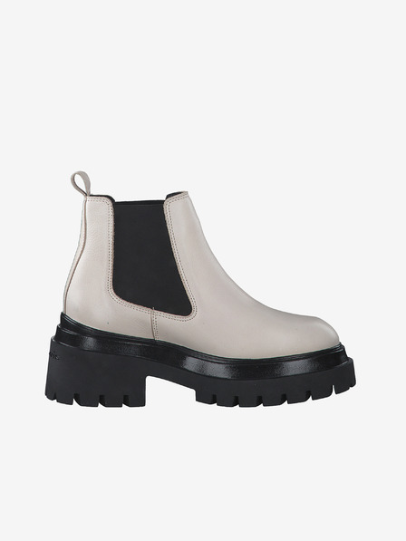 Tamaris Schwarze und cremefarbene Lederstiefeletten Tamaris
