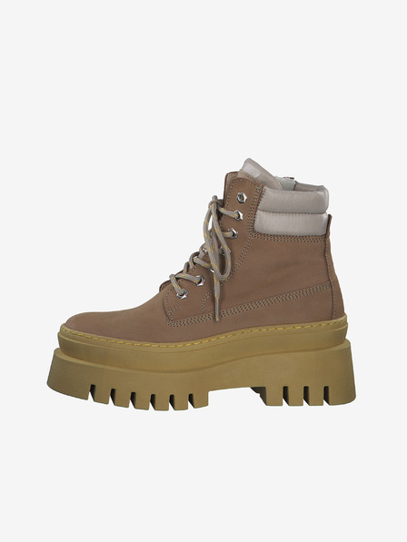Tamaris Gelbe und braune Leder-Winterstiefeletten mit Pelz Tamaris