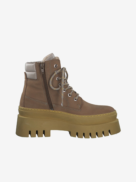 Tamaris Gelbe und braune Leder-Winterstiefeletten mit Pelz Tamaris