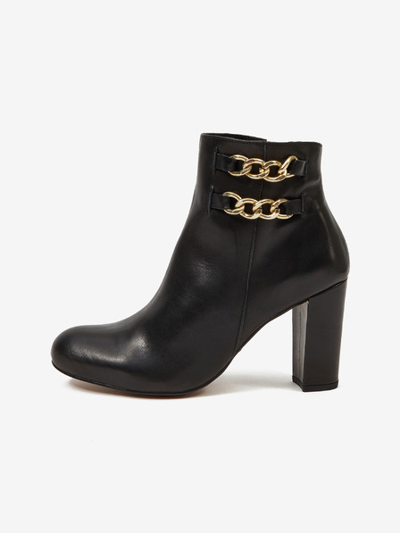 Ojju Schwarze Damenstiefeletten aus Leder mit Absatz OJJU
