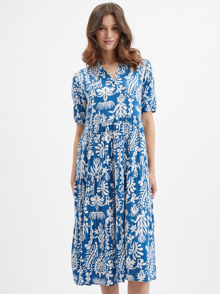 Orsay Weiß-blau gemustertes Midikleid ORSAY
