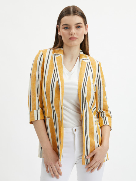 Orsay Orangefarbene gestreifte Damen-Leinenjacke ORSAY