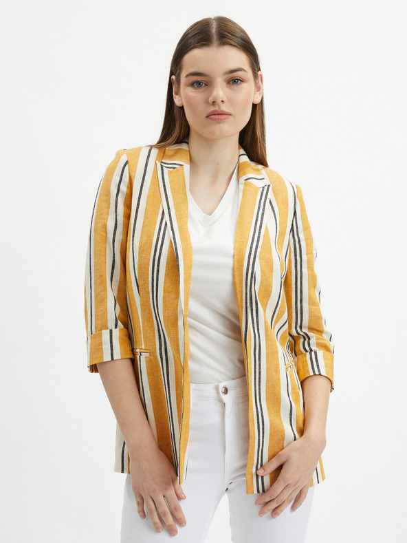 Orsay Orangefarbene gestreifte Damen-Leinenjacke ORSAY