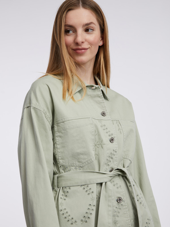 Orsay Hellgrüne gemusterte Damen-Jeansjacke ORSAY