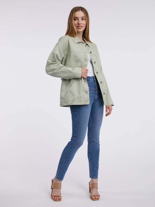 Orsay Hellgrüne gemusterte Damen-Jeansjacke ORSAY