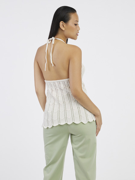 ONLY Cremefarbenes gemustertes Damen-Strick-Tank-Top ONLY Freja