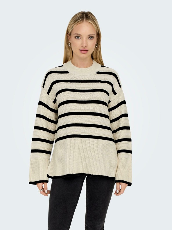 ONLY Schwarz-beige gestreifter Damenpullover ONLY Sia