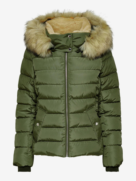 ONLY Khakifarbene Damen-Steppjacke mit Kunstpelz ONLY New Camilla