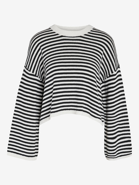 Noisy May Weiß-schwarz gestreifter Damen-Crop-Top-Pullover Noisy May Lony