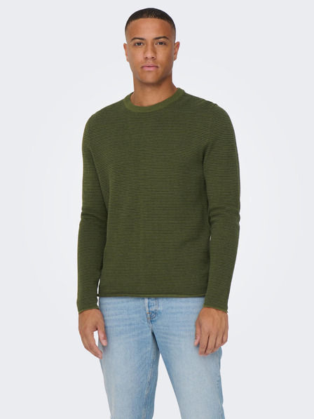 ONLY & SONS Khakifarbener Herren-Rippenpullover ONLY & SONS Niguel