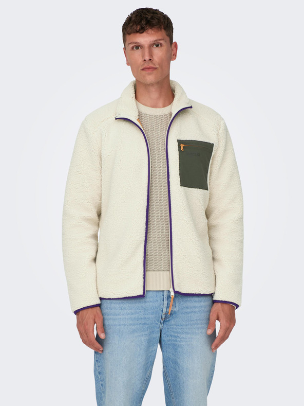 ONLY & SONS Cremefarbene Herren-Kunstpelzjacke ONLY & SONS Dallas