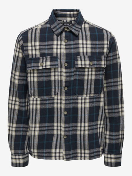 ONLY & SONS Beige-blaues Herren ONLY & SONS Scott Flanellhemd mit Karomuster
