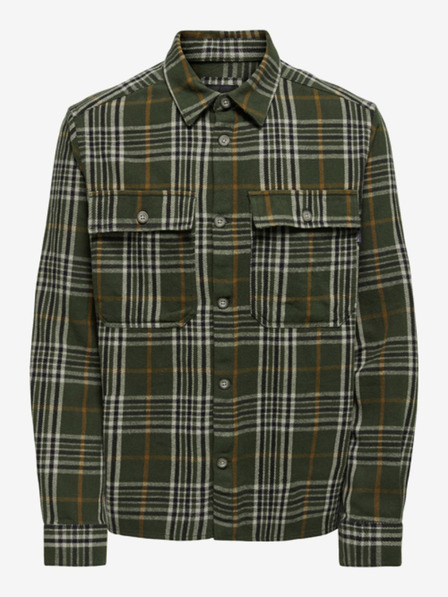 ONLY & SONS Beigefarbenes und grünes ONLY & SONS Scott Flanellhemd für Herren, kariert