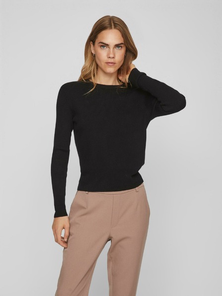 Vila Schwarzer Damen-Rippstrickpullover VILA Comfy