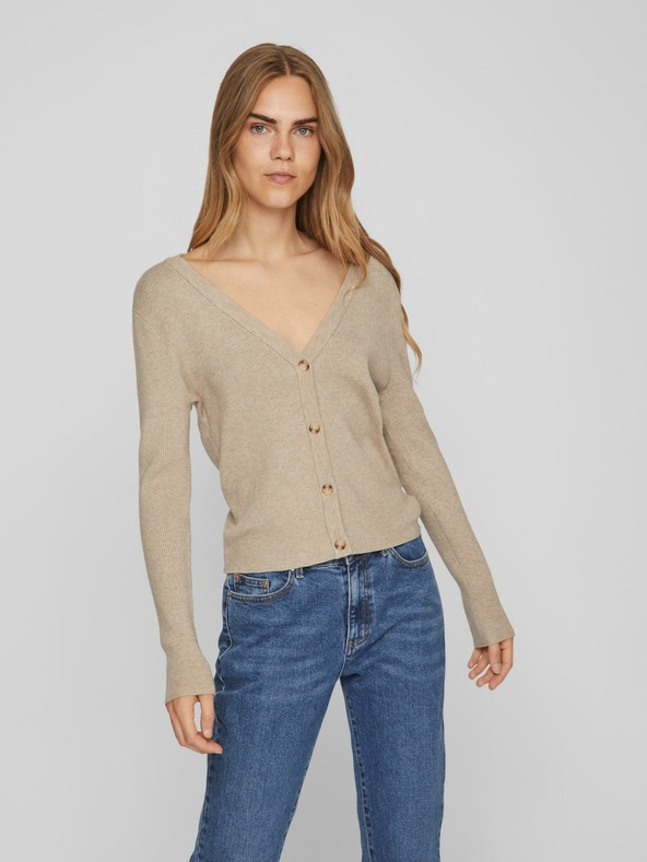 Vila Beige Damen-Rippenstrickjacke VILA Comfy