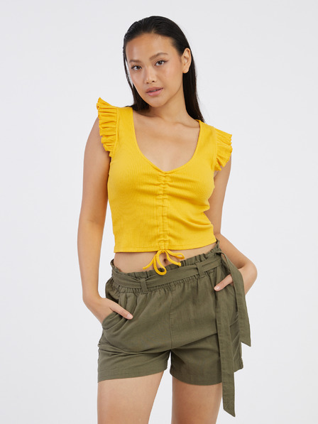 Pieces Gelbes kurzes Damen-T-Shirt Pieces Tegan