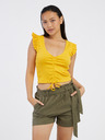 Pieces Gelbes kurzes Damen-T-Shirt Pieces Tegan