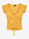 Pieces Gelbes kurzes Damen-T-Shirt Pieces Tegan