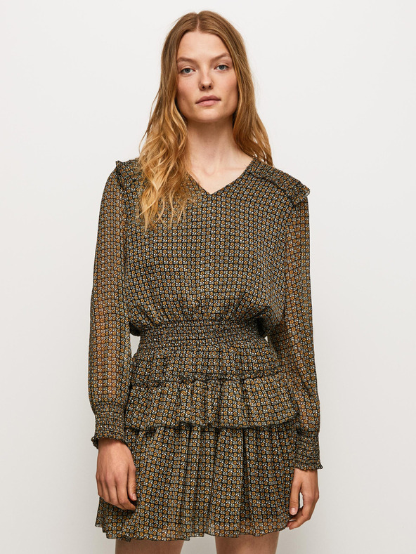 Pepe Jeans Schwarz-gelbes Damen-Blumenkleid Pepe Jeans Lara