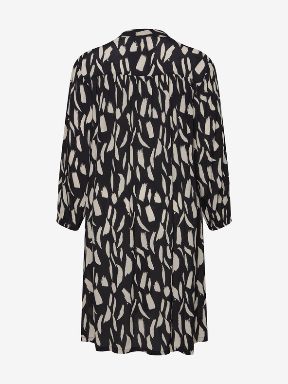 Fransa Cremefarbenes und schwarz gemustertes Hemdkleid mit Dreiviertel-Ärmeln Fransa