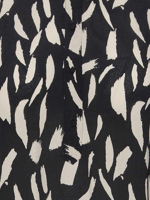 Fransa Cremefarbenes und schwarz gemustertes Hemdkleid mit Dreiviertel-Ärmeln Fransa