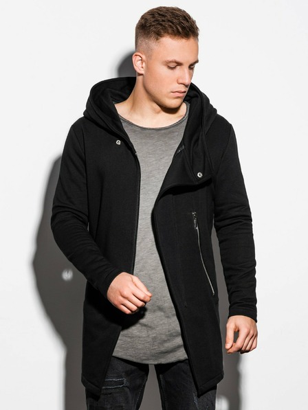 Ombre Clothing Schwarzer Herren-Kapuzenpullover mit verlängertem Reißverschluss B668 HUGO