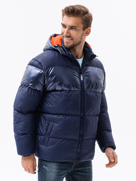 Ombre Clothing Dunkelblaue Herren-Steppwinterjacke mit Kapuze Ombre Clothing