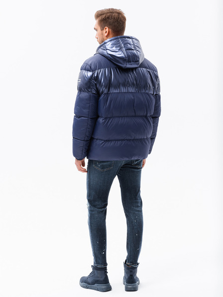 Ombre Clothing Dunkelblaue Herren-Steppwinterjacke mit Kapuze Ombre Clothing