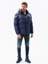 Ombre Clothing Dunkelblaue Herren-Steppwinterjacke mit Kapuze Ombre Clothing