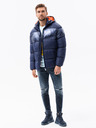 Ombre Clothing Dunkelblaue Herren-Steppwinterjacke mit Kapuze Ombre Clothing