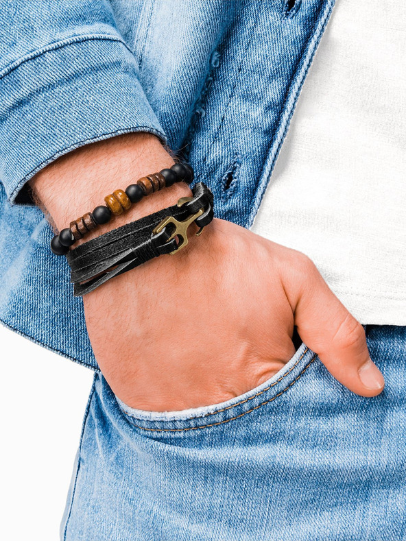 Ombre Clothing Schwarzes Herren Lederarmband Ombre Kleidung