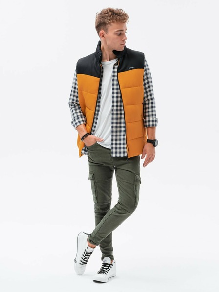 Ombre Clothing Schwarz-senfrote Herren-Steppweste Ombre Clothing