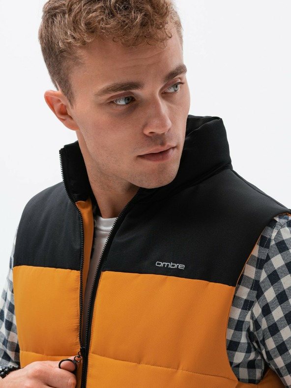 Ombre Clothing Schwarz-senfrote Herren-Steppweste Ombre Clothing