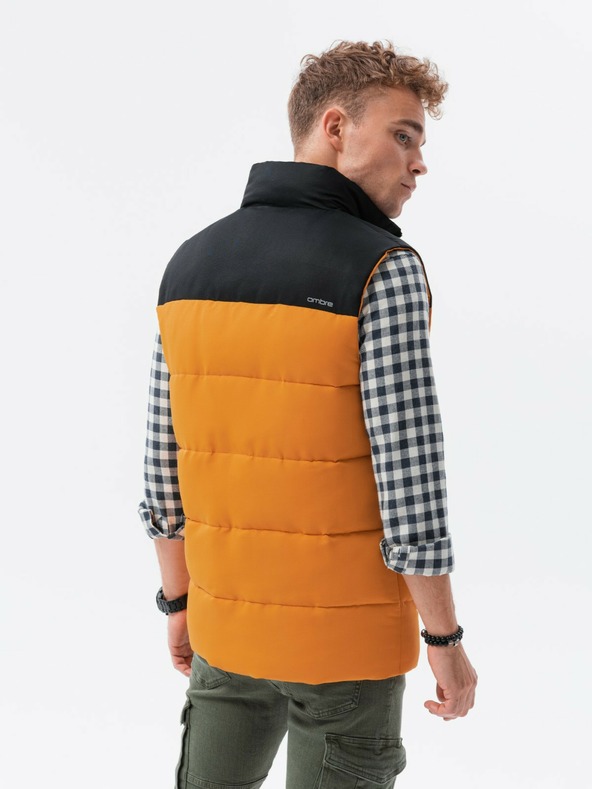 Ombre Clothing Schwarz-senfrote Herren-Steppweste Ombre Clothing