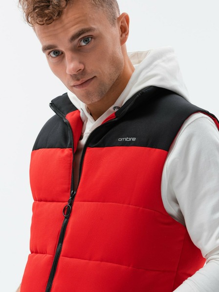 Ombre Clothing Schwarz-rote Steppweste für Herren Ombre Clothing