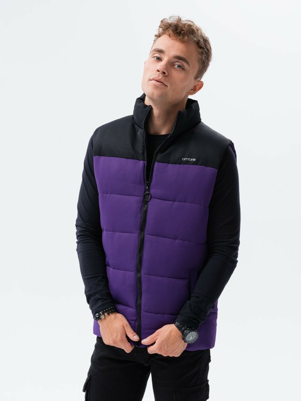 Ombre Clothing Schwarz-lila Herren-Steppweste Ombre Clothing