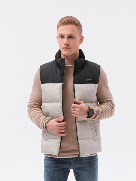 Ombre Clothing Schwarz-beige Herren-Steppweste Ombre Clothing