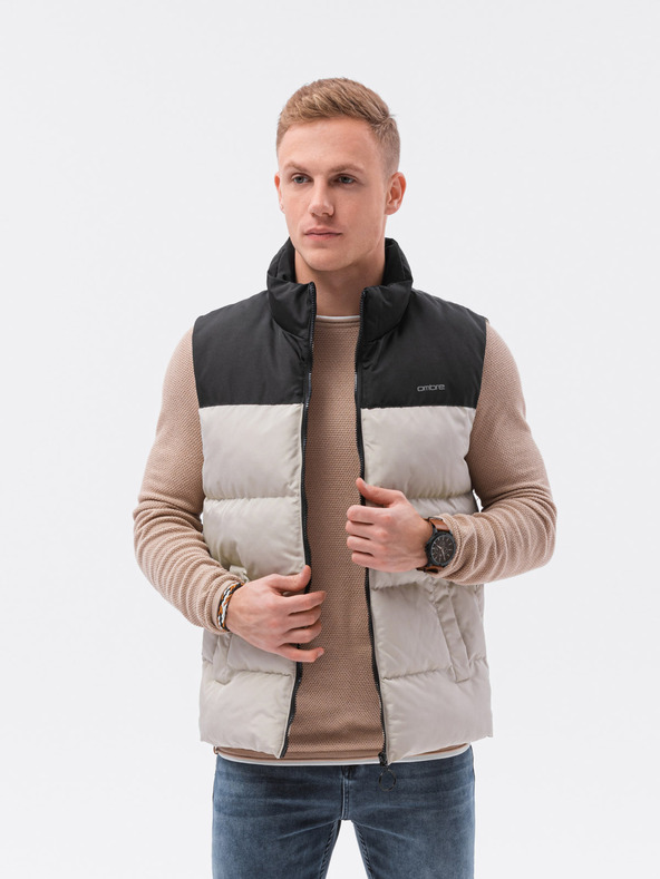 Ombre Clothing Schwarz-beige Herren-Steppweste Ombre Clothing