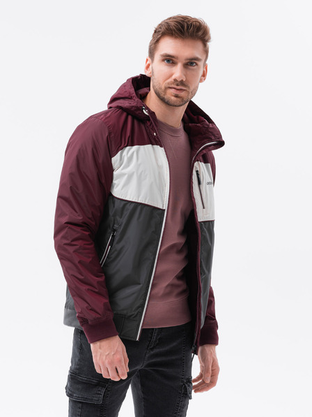 Ombre Clothing Ombre Clothing C447 Herren Übergangsjacke in Grau und Burgunderrot