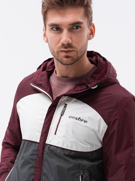 Ombre Clothing Ombre Clothing C447 Herren Übergangsjacke in Grau und Burgunderrot