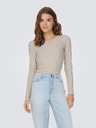 ONLY Beigefarbenes Damen-T-Shirt mit gerippten langen Ärmeln ONLY Emma