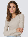 ONLY Beigefarbenes Damen-T-Shirt mit gerippten langen Ärmeln ONLY Emma