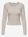 ONLY Beigefarbenes Damen-T-Shirt mit gerippten langen Ärmeln ONLY Emma