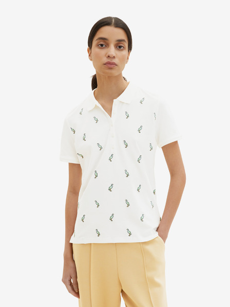 Tom Tailor Cremefarbenes gemustertes Damen-Poloshirt Tom Tailor