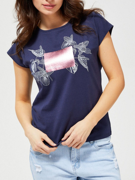 Moodo Blaues T-Shirt mit weißem und rosa Moodo-Motiv