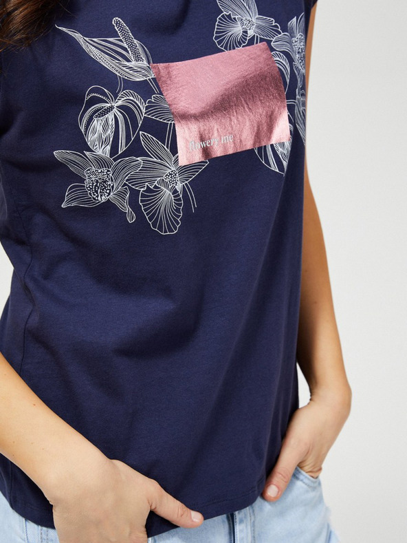 Moodo Blaues T-Shirt mit weißem und rosa Moodo-Motiv