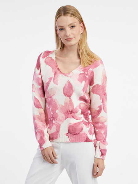 Orsay Rosa und weißer Damenpullover mit Blumenmuster ORSAY