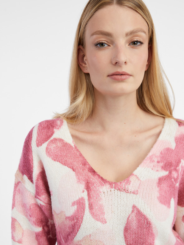 Orsay Rosa und weißer Damenpullover mit Blumenmuster ORSAY