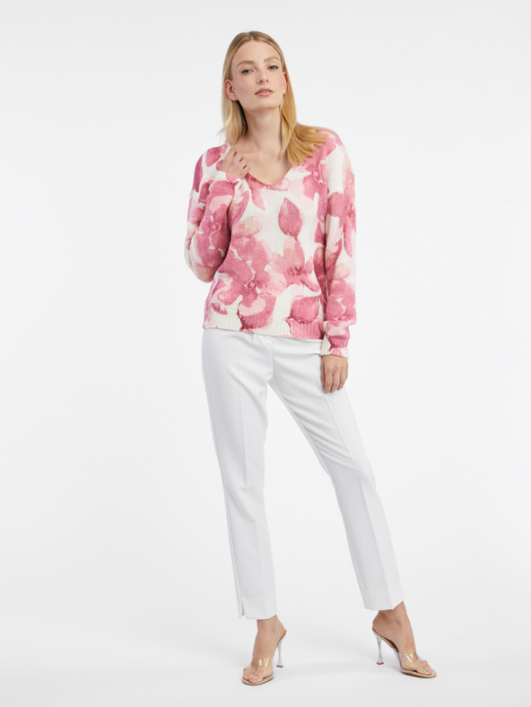 Orsay Rosa und weißer Damenpullover mit Blumenmuster ORSAY